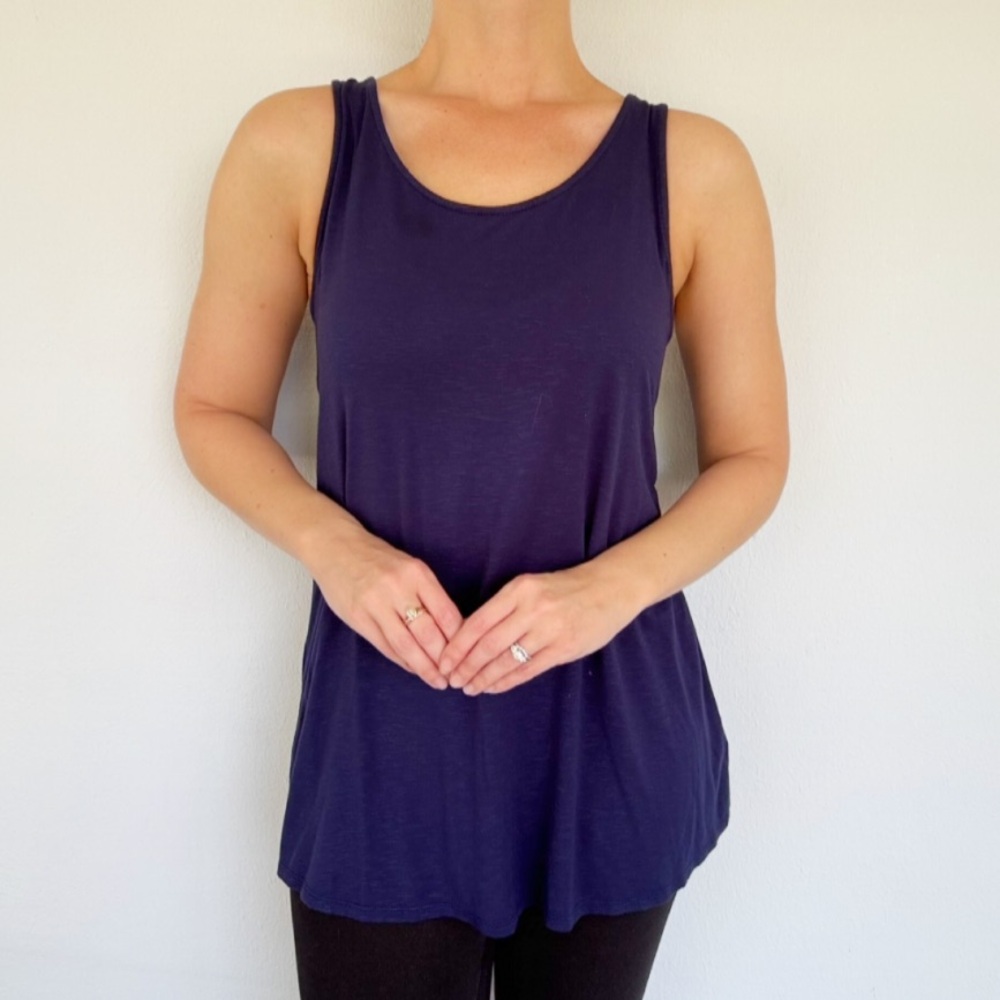 Coldwater Creek navy blue sleeveless spandex stretch tank top blouse size medium
